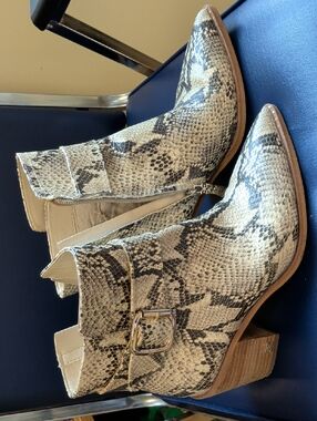 Sam Edelman Snake-Print Pointed Ankle Booties - Beige/Black